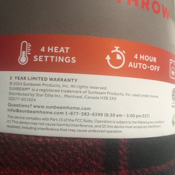 Sunbeam Red and Black Heated Blanket - Picture 2 of 7